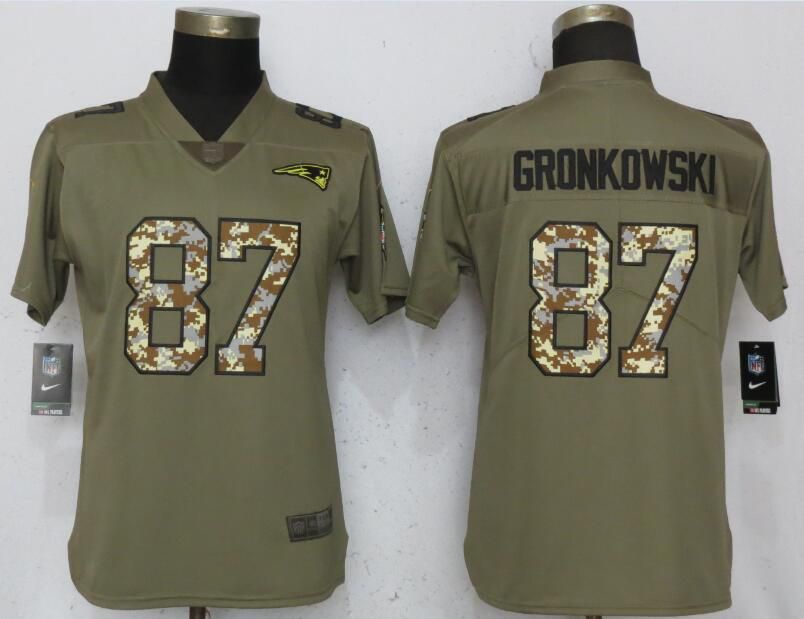 Women New England Patriots #87 Gronkowski Olive Camo Carson Nike Salute to Service Player NFL Jerseys->chicago bears->NFL Jersey